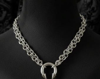 Gargantilla de cadena con pinchos, acero inoxidable, estilo punk, con anilla en O.