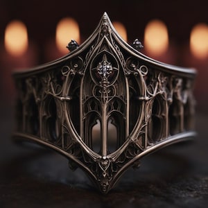 Gothic Cathedral Window Ring Oxidized Silver Lancet Tracery Statement Ring Star Gem Cross Finial Witchy Dark Academia Jewelry Gift for Her