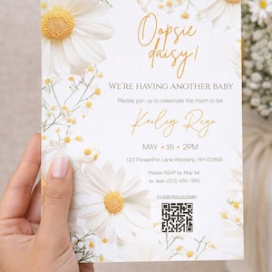 Oopsie Daisy Baby Shower Invitation Template, Editable Floral Neutral Baby Sprinkle Invite, Printable Daisy Theme, Instant Download Canva In
