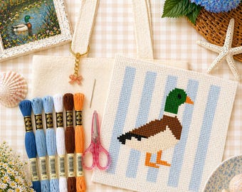 Mallard Duck Needlepoint Canvas | Preppy Coastal needlepoint  Hand-Painted Beginner Kit
