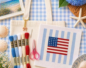 Coastal American Flag Beginner Hand-Painted Canvas Needlepoint Kit