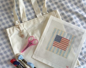 Coastal American Flag Beginner Hand-Painted Canvas Needlepoint Kit