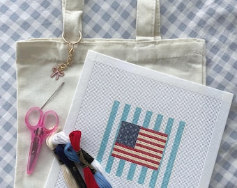 Coastal American Flag Beginner Hand-Painted Canvas Needlepoint Kit