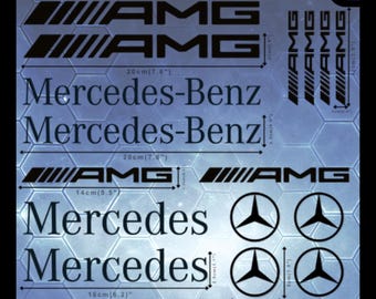 Kit adesivi Mercedes AMG da 16 pezzi – Confezione professionale in vinile (scritte e loghi) resistente ai raggi UV e al lavaggio