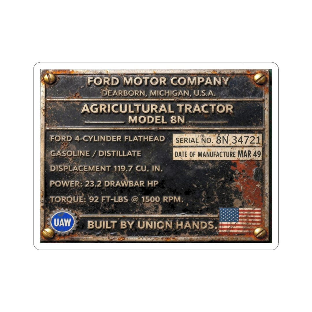 Ford Id Sticker Vintage 8N Ford Tractor Identification Plate Sticker | Kiss-cut Sticker ...