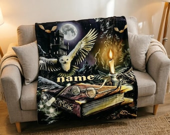 Personalized Magic Wizard Blanket, Starry Night Castle Throw, Fantasy Gift