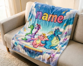 Personalized Dragon Tales Blanket Soft Throw, Custom Name Throw, Kids Birthday Gift