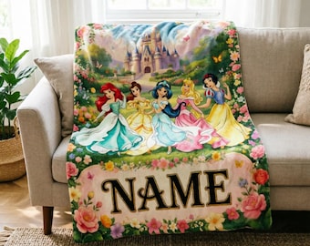 Custom Princess Ariel Belle Jasmine Blanket Soft Throw, Personalized Kids Throw