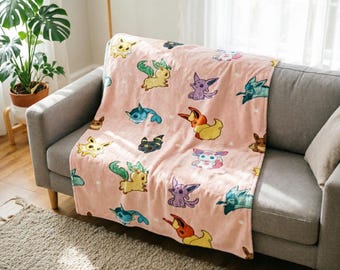 All Eeveelutions Pokemon Blanket Soft Throw, Sylveon Umbreon Vaporeon Fleece Throw, Kids Pokemon Birthday Gift