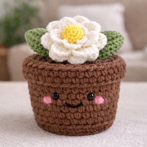Camellia Flower Pot Crochet Pattern | Amigurumi Home Decor PDF