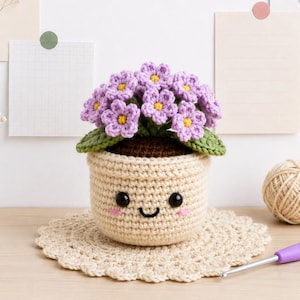 Virkat hortensia-krukamönster | Amigurumi-blommor för heminredning (PDF-nedladdning)