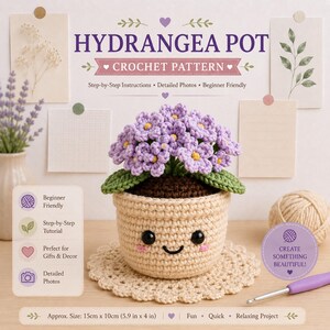 Virkmönster för hortensiakruka i PDF-format | Amigurumi-dekor till blomkruka (digital nedladdning)