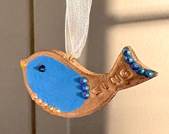 Sing! Blue Bird clay handmade hanging ornament decor tree decoration - by RestedMaker