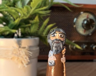 Moses Peg Doll (Hand Crafted) Old Testament: Wood, Mixed Media Figurine - RestedMaker
