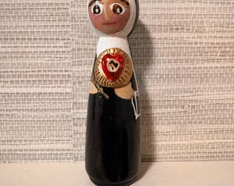 Saint Gertrude the Great Peg Doll: Sacred Heart Devotion, Hand-Painted Wood Figurine