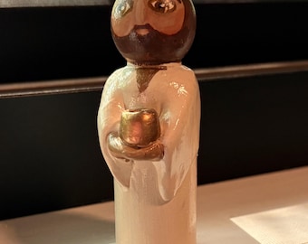 Jesus with Chalice Peg Doll (Hand Crafted) New Testament: Wood, Mixed Media Figurine - RestedMaker