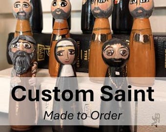 Custom Saint Handcrafted Mixed Media Peg Doll Figure