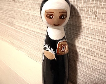 Saint Hildegard  Peg Doll (Hand Crafted) New Testament: Wood, Mixed Media Figurine – RestedMaker