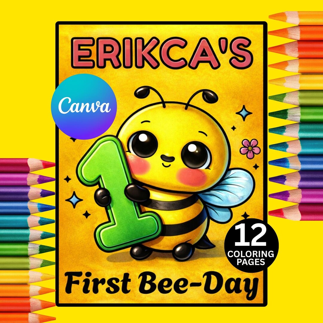 First Bee Day Coloring Book, Coloring Pages for Kids First Birthday ...