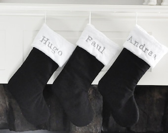 Black Christmas Stocking, Solid Black Stocking, Personalized, Custom Holiday Decor, Corporate Gifts, Black Stocking, Monochrome no.656