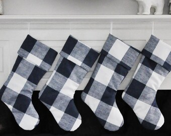 Customized Plaid Christmas Stocking: Rustic Farmhouse Holiday Decor with Embroidered Initials no.748
