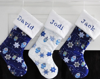 Hanukkah Stocking, Chanukah, Peace Love and Light, Royal Blue Holiday Decor, Starlight, Mixed Faith Decorations, Hanukkah Gift no.730 no.731