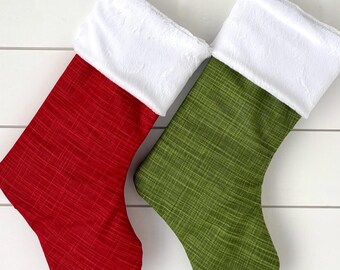 Personalized Traditional Red & Green Christmas Stockings for Family Holiday Decor