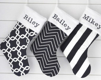 Personalized Navy Blue Christmas Stocking: Modern Elegant Embroidered Family Holiday Decor