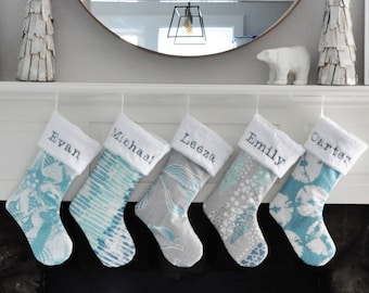 Turquoise Christmas, Beach Stocking, Personalized, Sand Dollar, Holiday, Coastal Blue, Treasure, Seashell Decor 681, 682 683 684 685 922 973