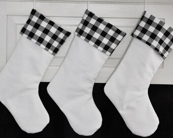 Black and White Buffalo Check, Christmas Stocking, Personalized, Anderson Plaid Holiday Stocking, Farmhouse Decor, Holiday no.741/631