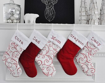 Personalized Christmas Stockings, Personalized Christmas Stocking, Red Holiday Stocking, Holiday stocking, no.655 Rich Red Lipstick no.436