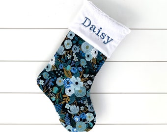 Personalized Vintage-Inspired Floral Embroidered Christmas Stocking: Whimsical Holiday Decor