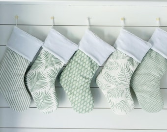 Pistachio Green Holiday Decor, Family Set Christmas Stocking Socks Personalized, Embroidered