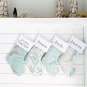 Beach Christmas, Stocking, Ocean Decor, Sea Life, Coral, Starfish, Naples, Shell, Seahorse, Blue Grey, Beach Theme no.766 773 774 904 890