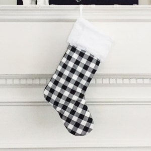 Personalized Plaid Christmas Stocking, Modern Farmhouse, Black and White Plaid, Personalised Buffalo Check Christmas Stocking, Holiday 631 zdjęcie 5