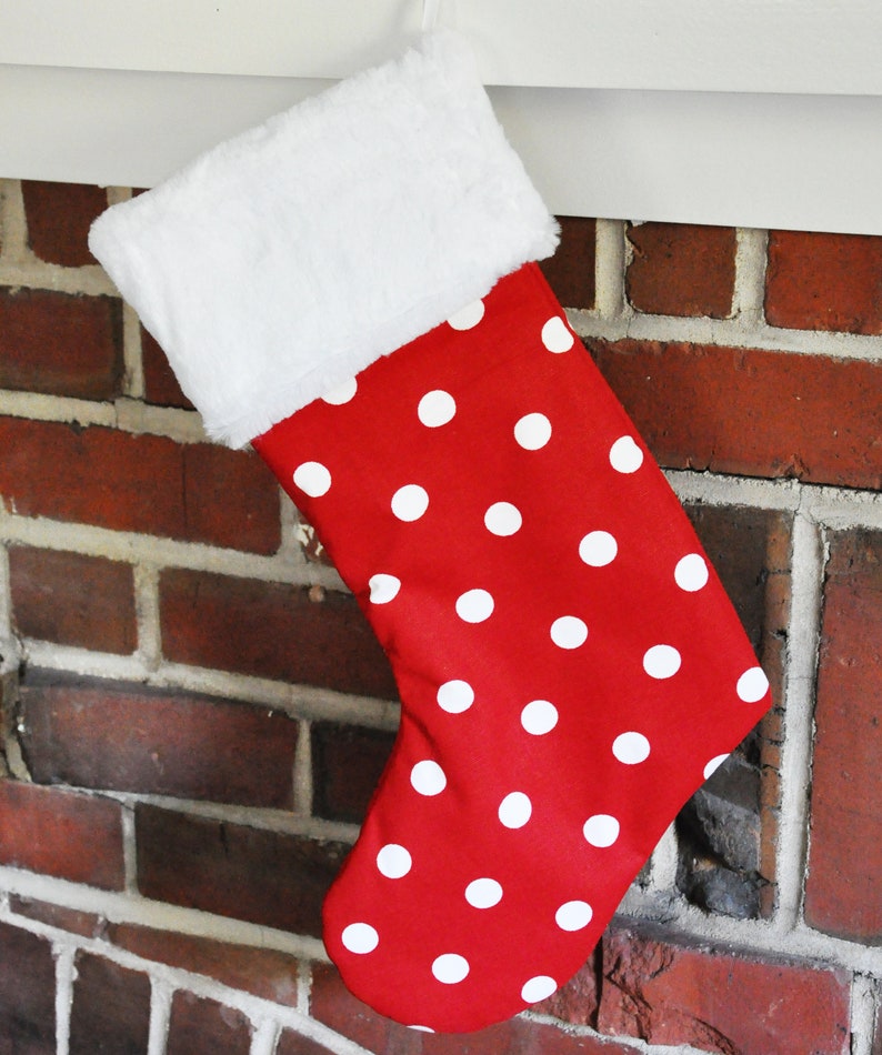 Christmas Stocking, Personalized, Geometric, Family, Polka Dot, Lipstick Red, Dandi Dot, Chevron, Canopy Stripe, no.083 no.045 no.405 no.361 361 - Polka Dot (sm)