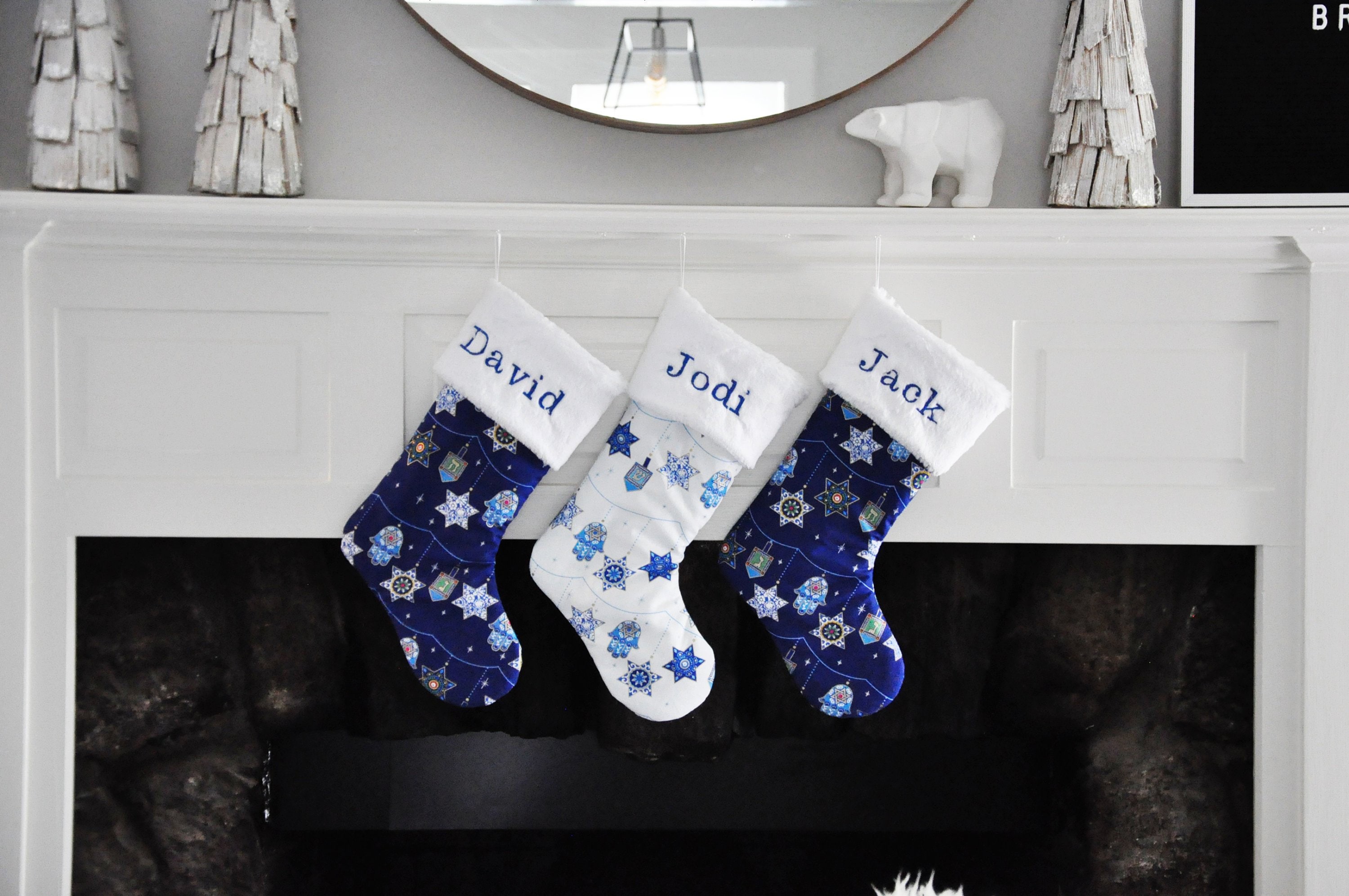 Hanukkah Stocking, Hanukah, Peace Love & Light, Royal Blue Holiday Decor, Starlight, Mixed Faith Dec