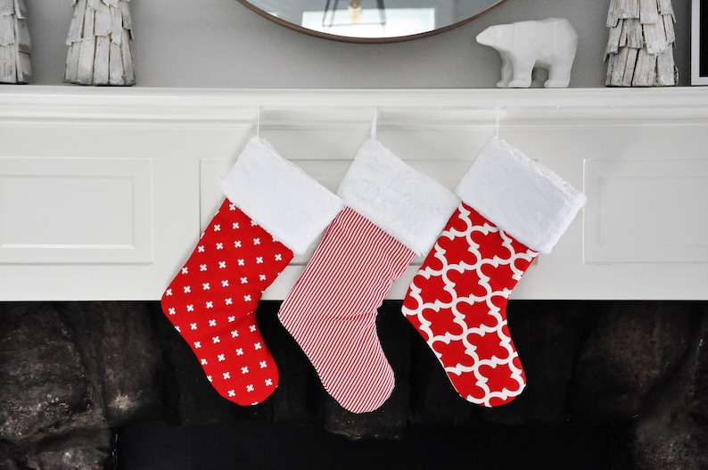 Christmas Stocking, Personalized, Geometric, Family, Polka Dot, Lipstick Red, Dandi Dot, Chevron, Canopy Stripe, no.083 no.045 no.405 no.361 image 7