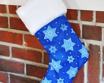 Hanukkah Decoration, Stocking Chanukah, Hanukkah Stocking, Holiday, Blended Families, Blue Star of David, Jewish Holiday, Judaic Gift no.320