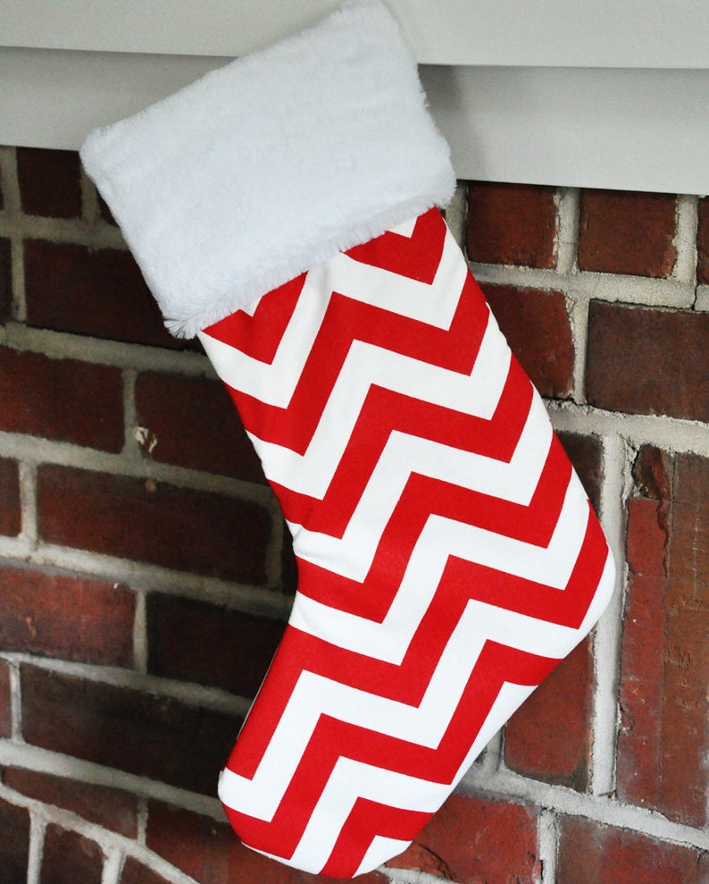 Christmas Stocking, Personalized, Geometric, Family, Polka Dot, Lipstick Red, Dandi Dot, Chevron, Canopy Stripe, no.083 no.045 no.405 no.361 083 - Chevron