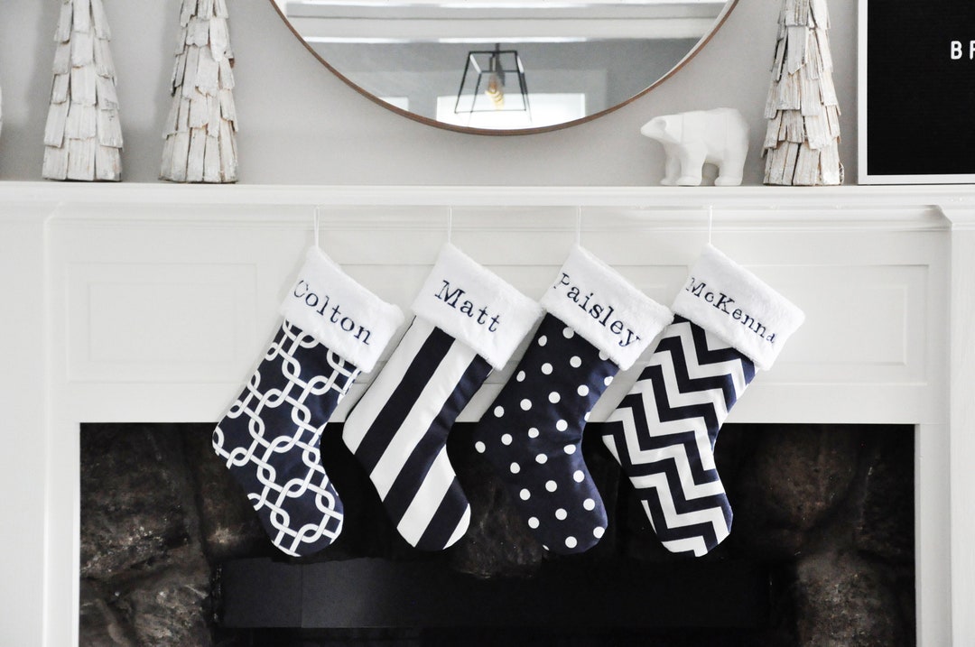 Navy Blue Christmas Stocking, Holiday, Monogrammed Christmas Stocking