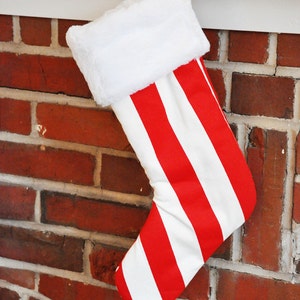 Christmas Stocking, Personalized, Geometric, Family, Polka Dot, Lipstick Red, Dandi Dot, Chevron, Canopy Stripe, no.083 no.045 no.405 no.361 045 - Canopy Stripe