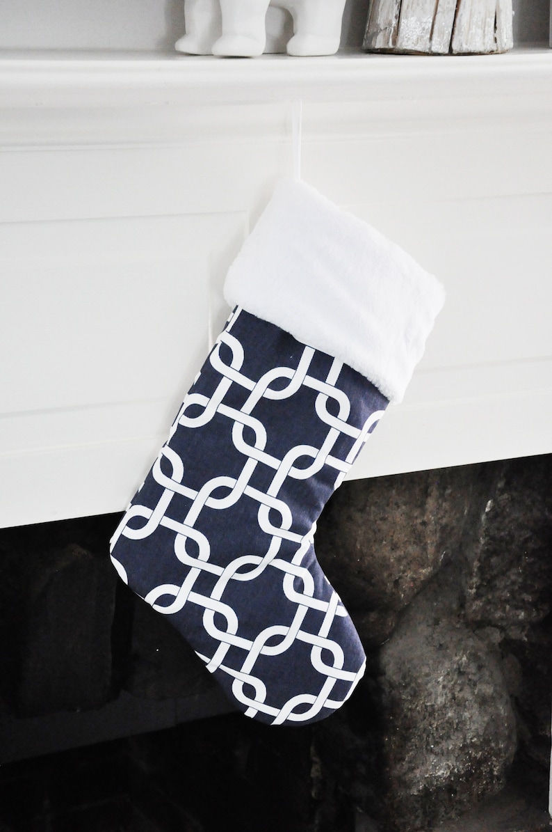 Navy Blue Christmas Stocking Holiday Monogrammed Christmas Etsy
