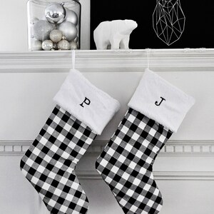 Personalized Plaid Christmas Stocking, Modern Farmhouse, Black and White Plaid, Personalised Buffalo Check Christmas Stocking, Holiday 631 image 2