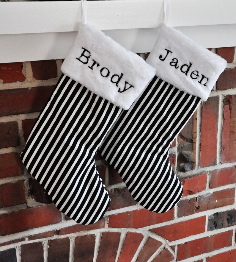 Black And White Christmas Stocking Personalized Polka Dot Chevron 