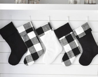 Plaid Set of Family Christmas Socks, Personalized with Embroidery