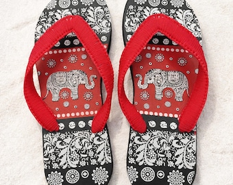Zapatos de playa ligeros de verano, sandalias tailandesas con estampado de elefante hechas a mano, chanclas sin cordones de caucho natural, correas tejidas de paracord.