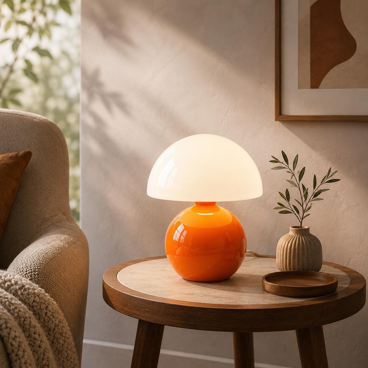 Mid Century Orange Ceramic Lamp - Etsy