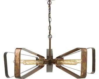 Industrial Oiled Copper Pendant Light | 5-Light Chandelier | Rustic Farmhouse Ceiling Fixture | Kitchen Island Lighting
