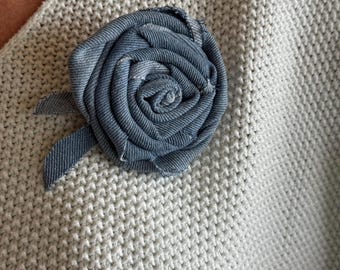 2 Handmade Denim Rose Pins Brooches Upcycled Jeans Choice Of Shades. 1970s style!